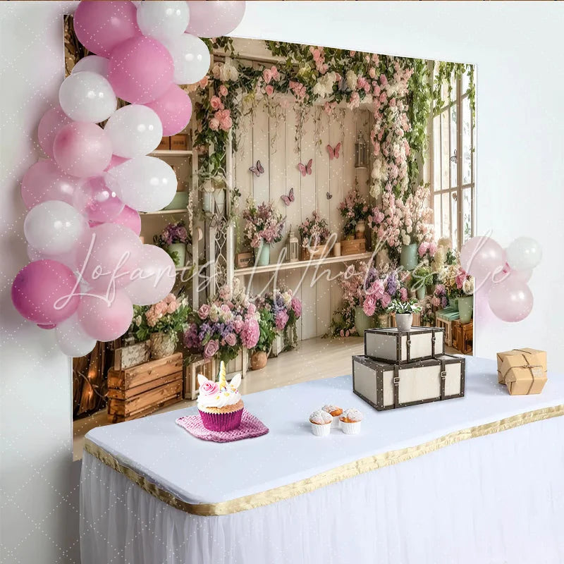 Lofaris Rustic Floral Photography Backdrop with Pink and Purple Flowers and Green Vines Elegant Studio Background for Spring Portraits