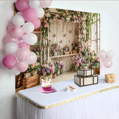 Lofaris Rustic Floral Photography Backdrop with Pink and Purple Flowers and Green Vines Elegant Studio Background for Spring Portraits