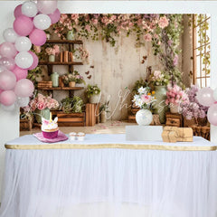 Lofaris Rustic Floral Photography Backdrop with Pink and Purple Flowers and Vines Elegant Studio Background for Portrait Photoshoot