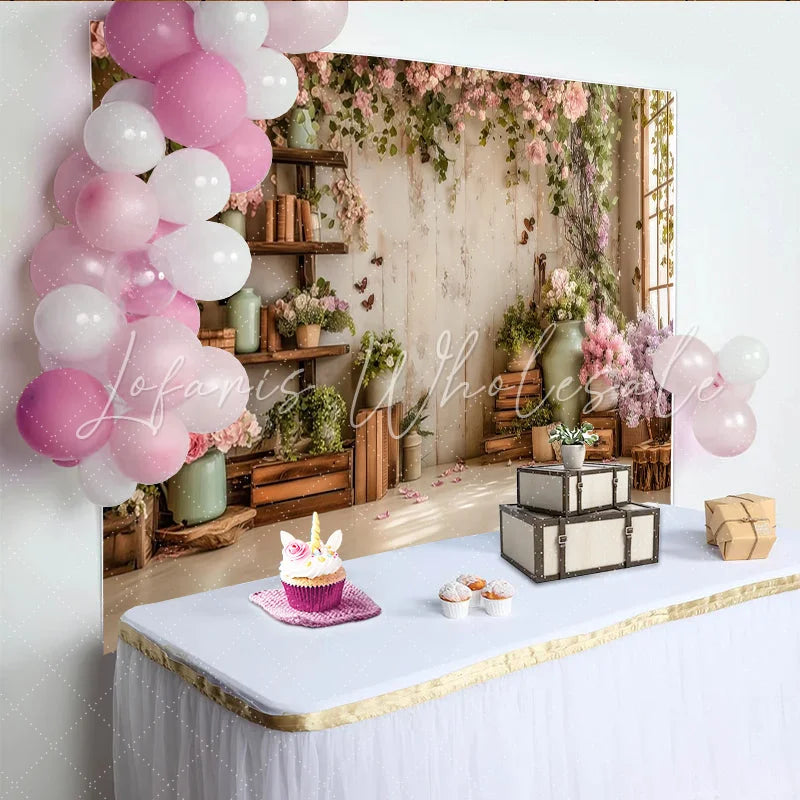 Lofaris Rustic Floral Photography Backdrop with Pink and Purple Flowers and Vines Elegant Studio Background for Portrait Photoshoot