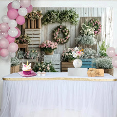Lofaris Rustic Floral Photography Backdrop with Roses and Wood Crates Elegant Flower Wall Decor for Professional Portrait