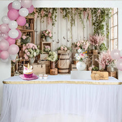 Lofaris Rustic Floral Photography Backdrop with White Wood and Pink Roses Elegant Studio Background for Spring Photoshoot