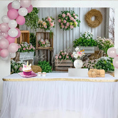 Lofaris Rustic Floral Photography Backdrop with White Wood and Pink Roses Elegant Studio Background for Spring Photoshoot and Event Decor