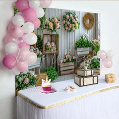 Lofaris Rustic Floral Photography Backdrop with White Wood and Pink Roses Elegant Studio Background for Spring Photoshoot and Event Decor