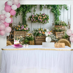 Lofaris Rustic Floral Photography Backdrop with White Wood Wall Lush Vines and Hay Bales Elegant Garden Photo Background for Studio