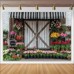 Lofaris Rustic Flower Shop Photography Backdrop with Barn Door Charming Studio Background for Portraits and Events