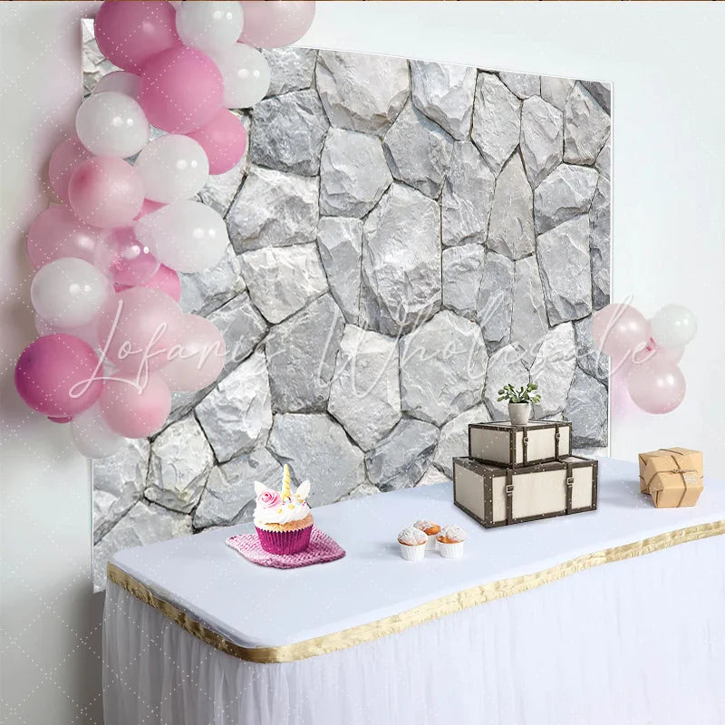Lofaris Rustic Gray Stone Wall Photography Backdrop Natural Textured Background for Studio Portrait and Event Decor