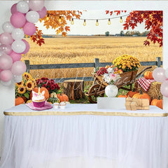 Lofaris Rustic Pumpkin Autumn Backdrop for Fall Harvest Portrait Beautiful Sunflower and Wheelbarrow Background for Studio