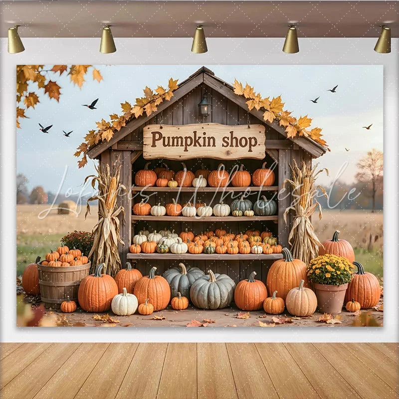 Lofaris Rustic Pumpkin Patch Backdrop with Autumn Leaves and Corn Stalks Fall Harvest Background for Halloween Party Decor
