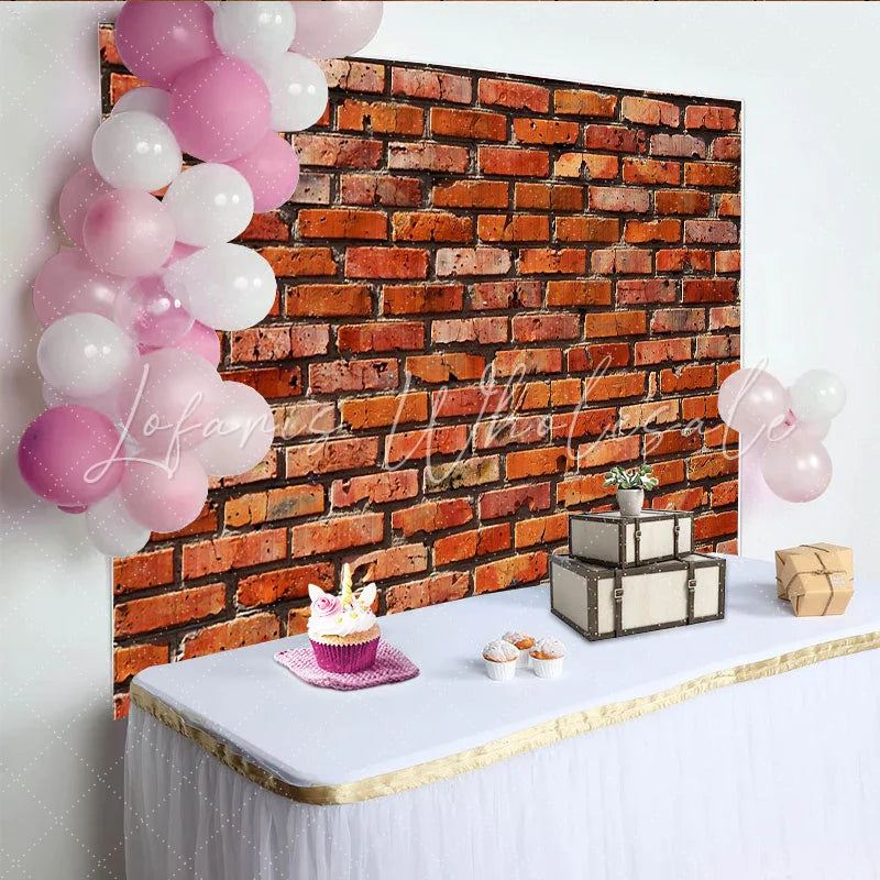 Lofaris Rustic Red Brick Wall Party Backdrop Weathered Industrial Texture Photography Background for Events