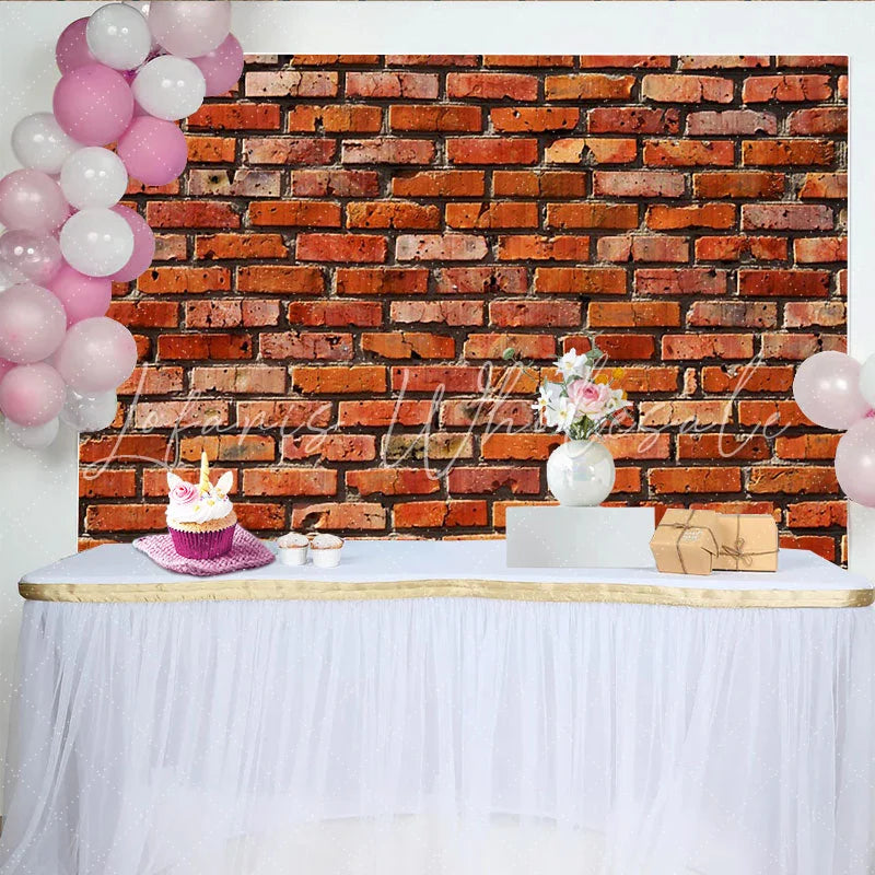 Lofaris Rustic Red Brick Wall Party Backdrop Weathered Industrial Texture Photography Background for Events