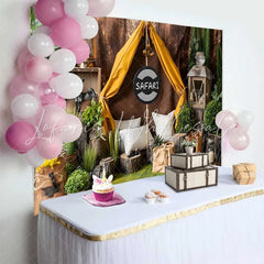 Lofaris Rustic Safari Adventure Tent Birthday Cake Smash Backdrop Wild One Jungle Theme Party Decor