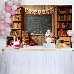 Lofaris Rustic School Photography Backdrop with Bookshelves and Blackboard Vintage Classroom Background for Teacher Appreciation.
