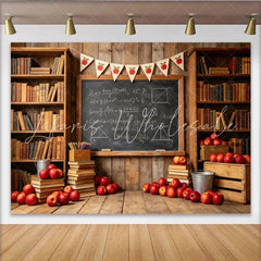 Lofaris Rustic School Photography Backdrop with Bookshelves and Blackboard Vintage Classroom Background for Teacher Appreciation.