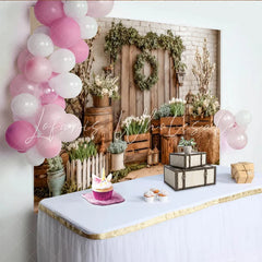 Lofaris Rustic Spring Floral Photography Backdrop with White Tulips Elegant Studio Background for Photoshoot and Event Decor