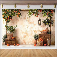 Lofaris Rustic Spring Orange Harvest Backdrop Mediterranean Garden and Lanterns Background
