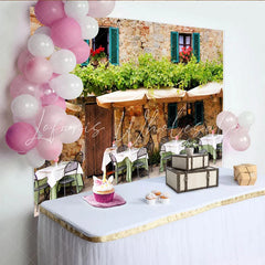Lofaris Rustic Stone Wall Cafe Architecture Photography Backdrop with Green Vines European Outdoor Scene Background for Studio Photoshoot