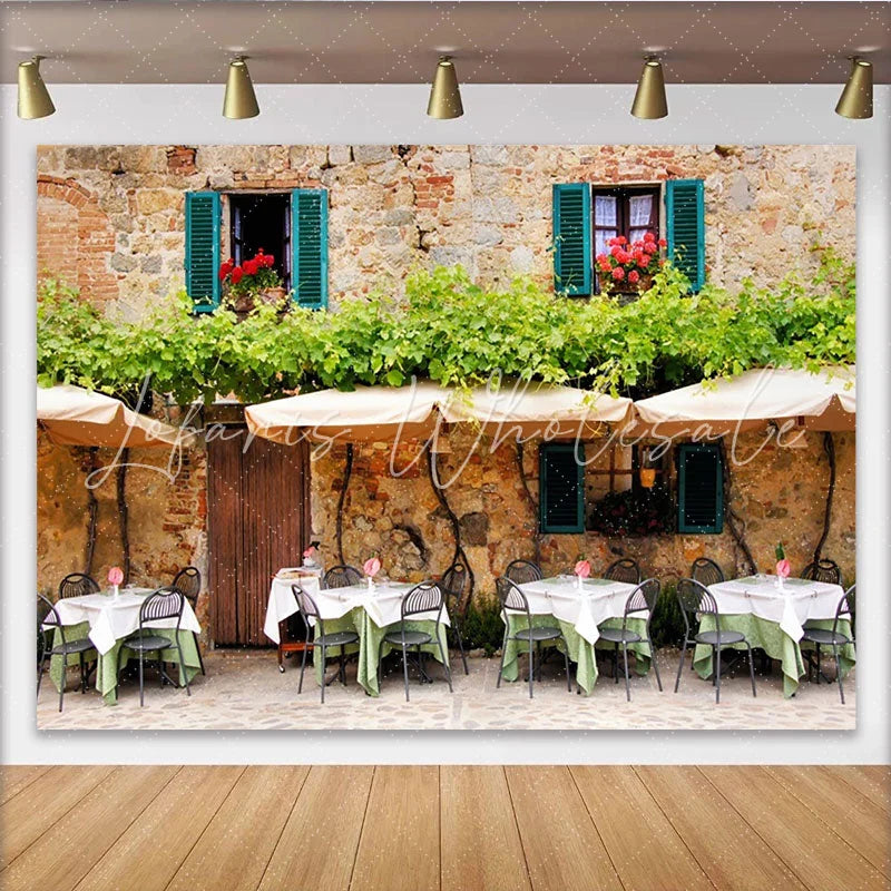 Lofaris Rustic Stone Wall Cafe Architecture Photography Backdrop with Green Vines European Outdoor Scene Background for Studio Photoshoot
