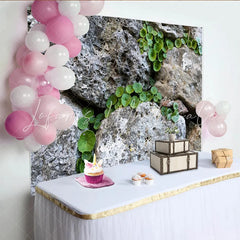 Lofaris Rustic Stone Wall Natural Scenery Backdrop with Green Plants Textured Photography Background for Studio Portrait and Photoshoot