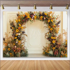 Lofaris Rustic Sunflower and Pampas Grass Floral Arch Party Backdrop Bohemian Wedding or Fall Photo Shoot