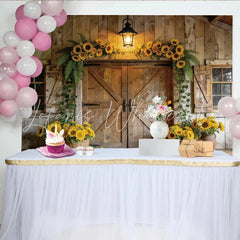 Lofaris Rustic Sunflower Barn Door Photography Backdrop Elegant Wood Background for Studio Portrait and Event Decor