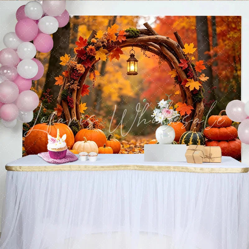 Lofaris Rustic Thanksgiving Photography Backdrop with Pumpkins and Fall Leaves Enchanting Forest Background for Autumn Party Decor
