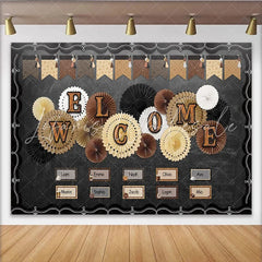 Lofaris Rustic Welcome Chalkboard Backdrop with Coffee and Decorative Paper Fans Versatile Studio Background for Classroom Decor