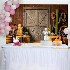 Lofaris Rustic Western Barn Photography Backdrop Hay Bales and Cacti Country Farm Photo Background for Studio Portrait and Event Decor