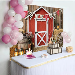 Lofaris Rustic Western Barn Photography Backdrop with Hay Bales and Bunting Cowboy Boots and Hat Photo Background for Studio Photoshoot