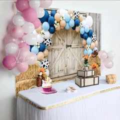 Lofaris Rustic Western Cowboy Birthday Backdrop with Blue Balloons Farm Party Photo Background for Baby Shower or Photoshoot