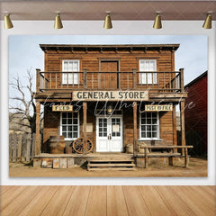 Lofaris Rustic Western General Store Photography Backdrop with Vintage Wood and Old Town Details Studio Background for Professional Portrait