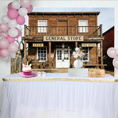 Lofaris Rustic Western General Store Photography Backdrop with Vintage Wood and Old Town Details Studio Background for Professional Portrait