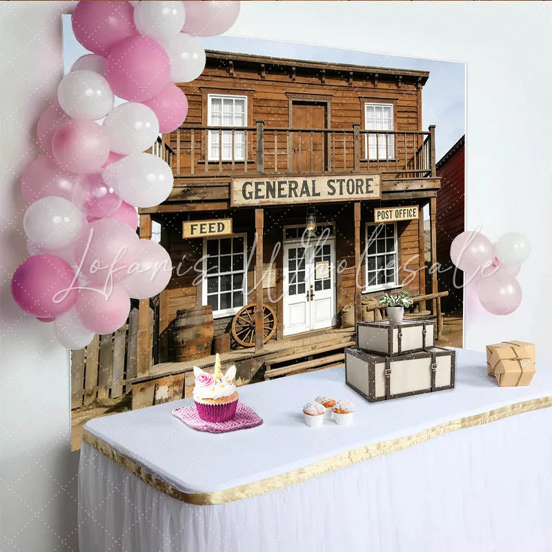 Lofaris Rustic Western General Store Photography Backdrop with Vintage Wood and Old Town Details Studio Background for Professional Portrait