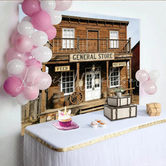Lofaris Rustic Western General Store Photography Backdrop with Vintage Wood and Old Town Details Studio Background for Professional Portrait