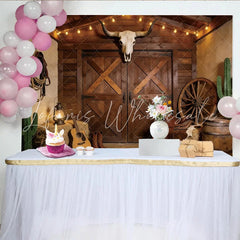Lofaris Rustic Western Photography Backdrop with Barn Doors and Bull Skull Cowboy Theme Studio Background for Photoshoot