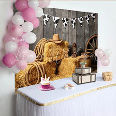 Lofaris Rustic Western Photography Backdrop with Hay Bales and Cowboy Hat Vintage Farm Ranch Photo Booth Background for Studio Shoot