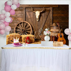 Lofaris Rustic Western Photography Backdrop with Wooden Barn Door and Bull Skull Cowboy Theme Studio Background for Photoshoots