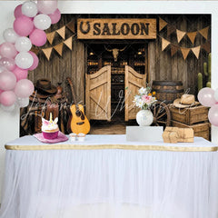 Lofaris Rustic Western Saloon Photography Backdrop with Cowboy Decor Old West Wood Door Background for Studio Photoshoot