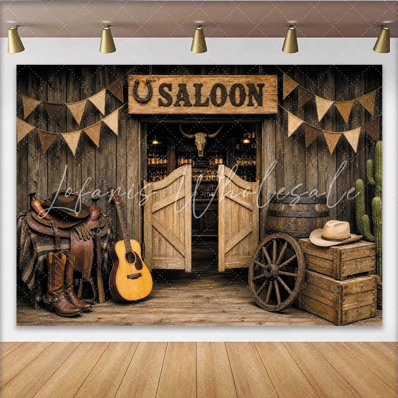 Lofaris Rustic Western Saloon Photography Backdrop with Cowboy Decor Old West Wood Door Background for Studio Photoshoot