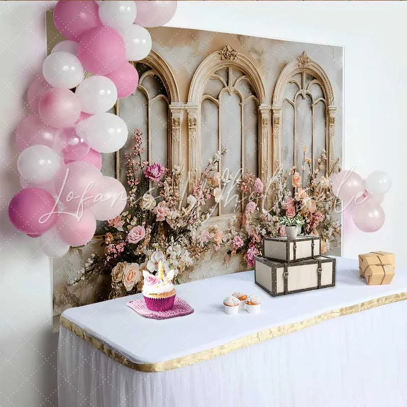 Lofaris Rustic White Arch Floral Backdrop Vintage Rose Wedding Background Bridal Shower Photo Booth Prop