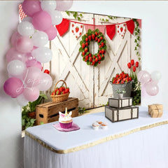 Lofaris Rustic White Barn Door Photography Backdrop Fresh Strawberry Farm Photo Background for Studio Shoot