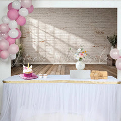 Lofaris Rustic White Brick Wall Wood Floor Photography Backdrop Versatile Studio Background for Professional Portrait