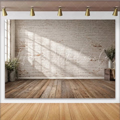 Lofaris Rustic White Brick Wall Wood Floor Photography Backdrop Versatile Studio Background for Professional Portrait