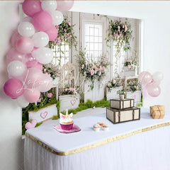 Lofaris Rustic White Wood Floral Photography Backdrop with Pink Roses and Greenery Elegant Studio Background for Spring Photoshoot