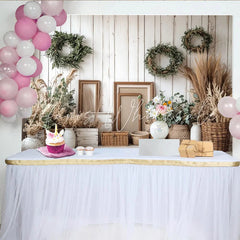 Lofaris Rustic Wood and Greenery Photography Backdrop with Wreaths and Pampas Grass Boho Natural Background for Studio Portrait