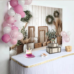 Lofaris Rustic Wood and Greenery Photography Backdrop with Wreaths and Pampas Grass Boho Natural Background for Studio Portrait