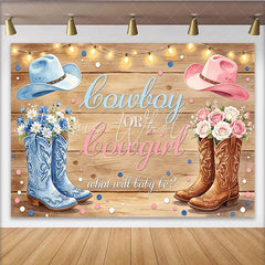 Lofaris Rustic Wood Cowboy or Cowgirl Gender Reveal Baby Shower Backdrop Blue and Pink Western Theme Photography Background for Party