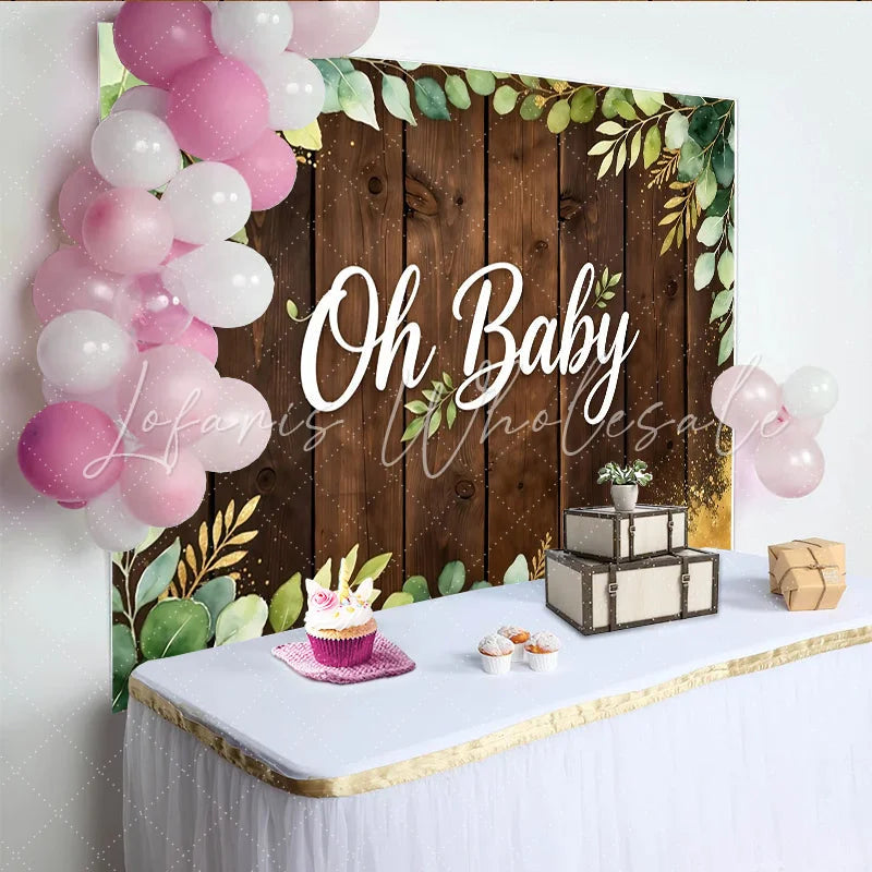Lofaris Rustic Wood Eucalyptus Oh Baby Shower Backdrop Greenery Foliage Photography Background for Gender Reveal Party Decor