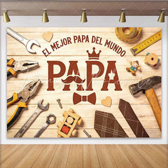 Lofaris Rustic Wood Fathers Day Backdrop with Tools and Papa Text Charming Photo Booth Background for Family Celebration