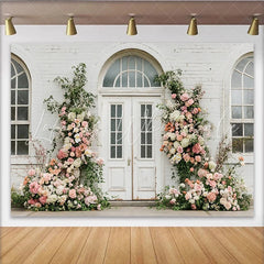 Lofaris Rustic Wood Floral Photography Backdrop with White Roses Elegant Vintage Wall Tapestry for Wedding Party Props